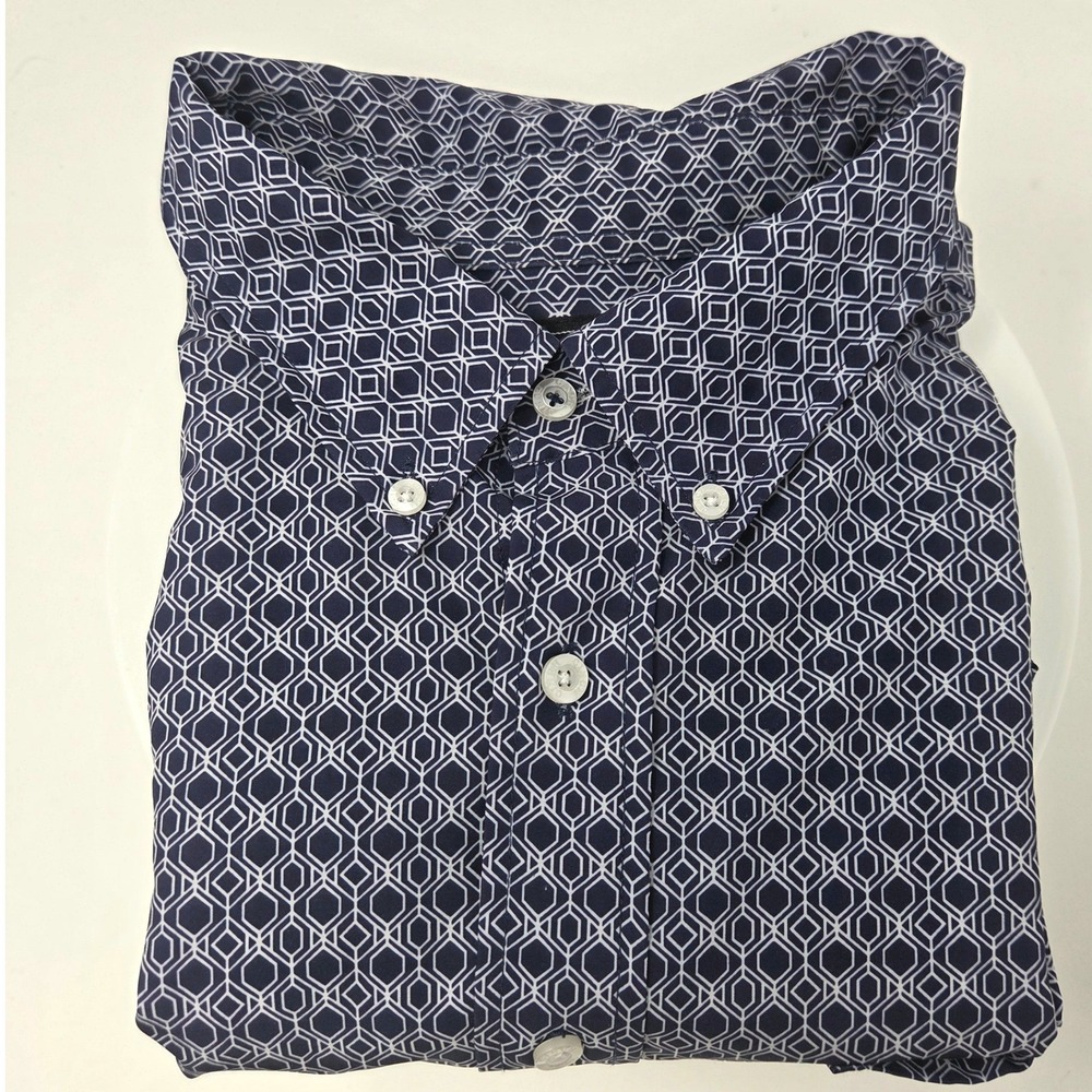 Cinch Shirt Mens XL MTW1704125 Navy Geometric Button Down Short Sleeve Stretch